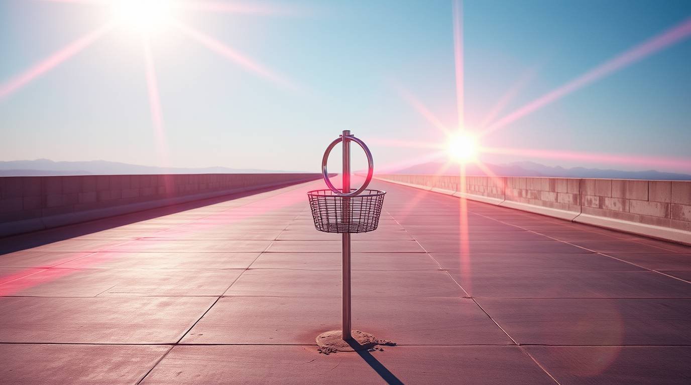 A basketball hoop imagined two thousand years in the future.